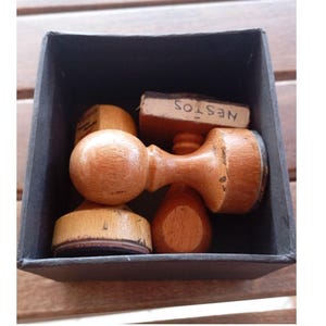 Set 3 alte Stempel aus Holz Vintage 90er Jahre Griff Reederei mit Ankerplatz made in Griechenland
