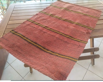 Greek Woven Handmade Loom Traditional Woolen Textile Rug Brick Red Orange Colors Vintage 50s made in Greece