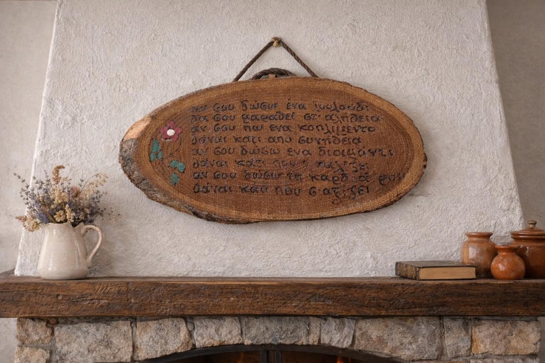 Handmade Signboard Greek Handmade Inscription Signboard Heartfelt Words of Love 90s Wooden ...