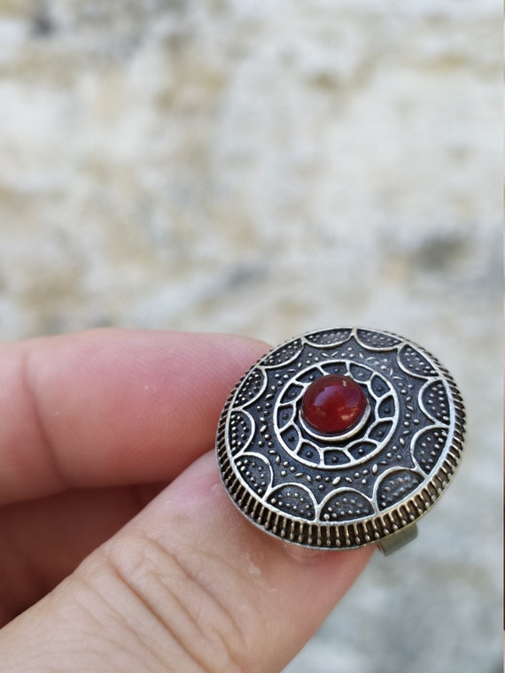 Big Round Alpaca Ring Carved Circle Ring Adjustab… - image 7