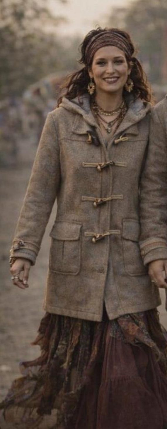 Brown Wooly Duffle Coat Gloverall Lining Tartan Montgomery Winter