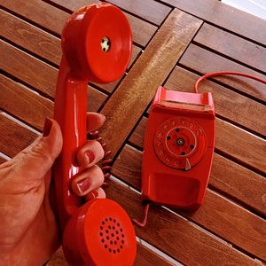 from 70's Landline Phone Red Rotary 1970's Decor Vintage Home Decoration Rotary dial Retro Telephone made in Greece imagem 6