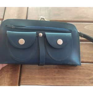 de los años 70 Cartera negra Cuero Kiss Lock clip Monedero Clips de dinero Griego Antiguo Vintage hecho en Grecia