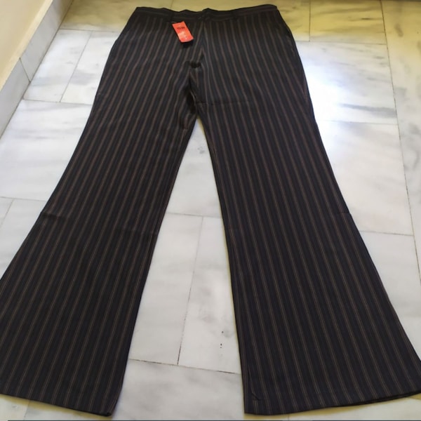 y2k Striped Unused Women's Pants Trousers with Pockets and Wide Leg High Rise Elastane Vintage 00s Clothing Clothes Deadstock Various Size