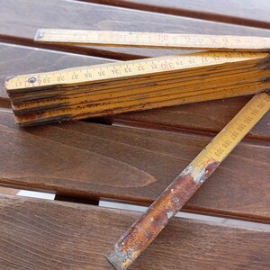 Double Yellow Folding Rusty Wooden Meter from Greece Measuring Ruler Old Carpenter Vintage Tool