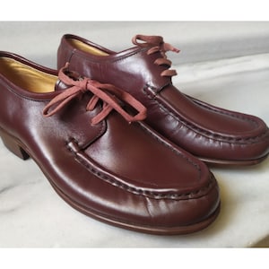 60&#39;s Unused Greek from Genuine Leather Women&#39;s Shoes Elegant Made Natural Leather in Greece Bordeaux Burgundy Vintage Collectible Rare Find