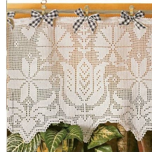 Digital Filet Lace Crochet Pattern for Curtains Home Decoration Digital file 1970's