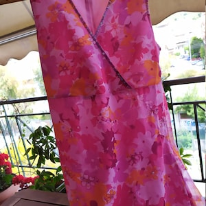 Floral Midi Skater Viscose Dress Pink Orange Unused Small Size  Deep V Lolita Style Sleeveless Women&#39;s 90&#39;s Dress Vintage Clothing Clothes