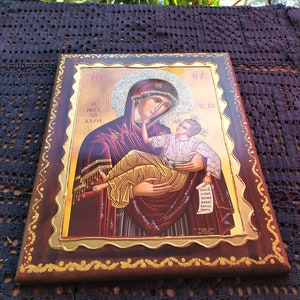 Silk-screen printing Greek Holy Icon Of Our Lady Christ child Cadre Christian Orthodox Byzantine Virgin Mary Religious Décor 12'x10''