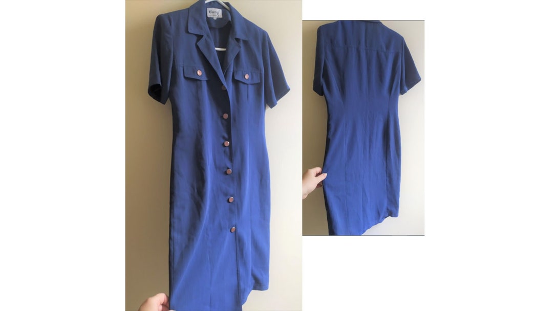 Vintage Midi Shirtdress Pencil Buttonup Dress Retro Apricot Spring