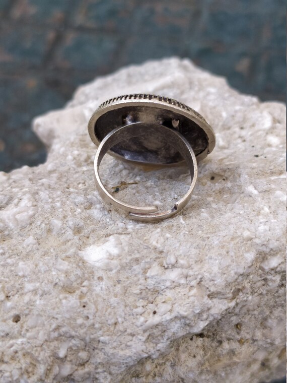 Big Round Alpaca Ring Carved Circle Ring Adjustab… - image 3