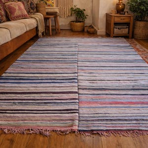 Alfombra griega Chindi, grande, a rayas, tejida a mano, estilo telar, vintage, años 70, hecha a mano, tradicional, griega, Kourelou, vintage
