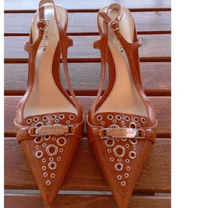Genuine Leather Vintage Pointed-toe heels Taupe Brown Women's Shoes Made in England Y2K Retro 00's Size EU-36, 5 US Summer Shoes image 4