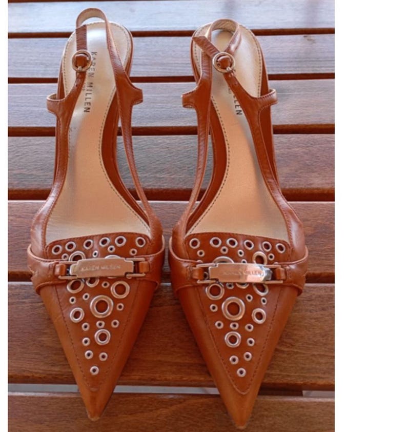 Genuine Leather Vintage Pointed-toe heels Taupe Brown Women's Shoes Made in England Y2K Retro 00's Size EU-36, 5 US Summer Shoes image 4
