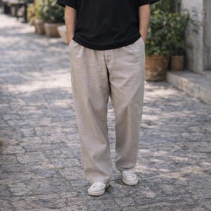 Pantaloni in lino naturale del marchio italiano Artisti, abbigliamento maschile anni '00, taglie forti XL