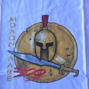 Molon Labe Tshirt Gold Spartans Helmet King Leonidas Summer Cotton Shirt Unisex White T shirt with Short Sleeves Size Large Warrior