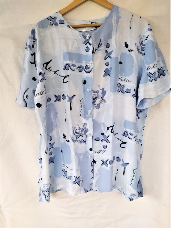 from 90's Shirt Blouse on Baby Blue and White col… - image 2
