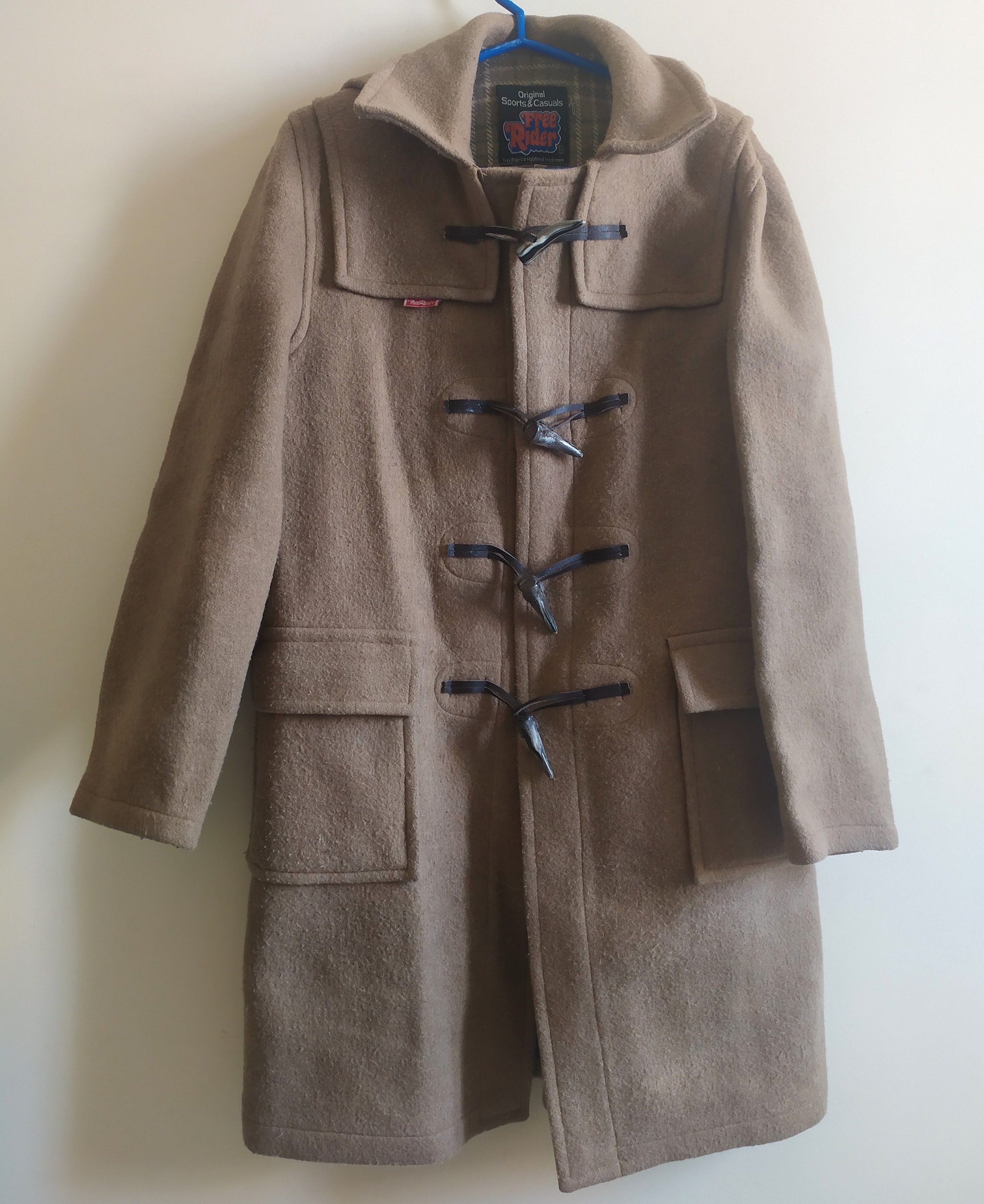 Brown Wooly Duffle Coat Gloverall Lining Tartan Montgomery Winter