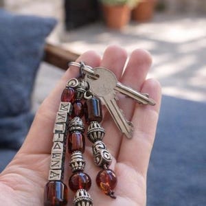 Keychain and Kompoloi Ornate with Beads and Silver Items and Greek name Marianna Vintage from 90's