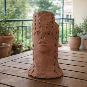 Griechische handgemachte Tonvase - einzigartiges gruseliges gebrochenes Hand graviertes Herzstück