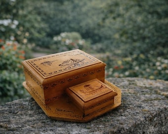 Wooden Trinket Jewelry Box for Cigarettes and Matches Greek 80s made in Corfu Greece