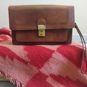 80&#39;s Genuine Leather Purse Bag Unisex Vintage Handbag Men Women Purse with Wrist Strap Cool Functional Vintage Clutch