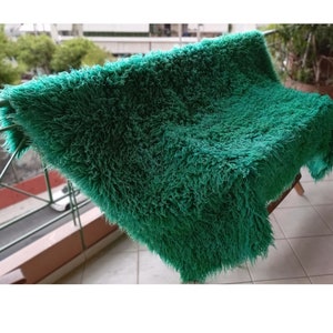 Greek 70&#39;s Woven Green Vintage Flokati Woolen Organic Area Rug Original Traditional Plush Home Warming Genuine made Greece