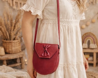 from Genuine Leather 80's Vintage Dark Red Shoulder Bag Small Bag for Women's