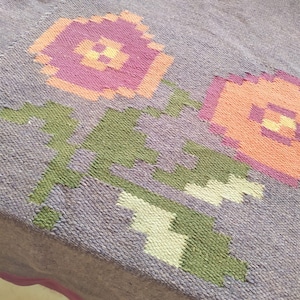 Woven Greek 50&#39;s Antique Authentic Handmade on Loom Floral Woolen Ship Wool Genuine made in Greece Area Rug Original Traditional Tapestry