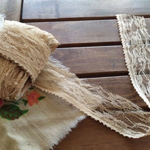 Lace Vintage from 80&#39;s Beige   Sewing Scrapbooking Junk Journal Embellishments Snippets Slow Stiching Ephemera Trim  Craft