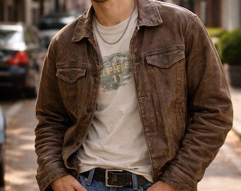 Men's 00s Genuine Leather Brown Motorcycle Jacket – Heavy Leather