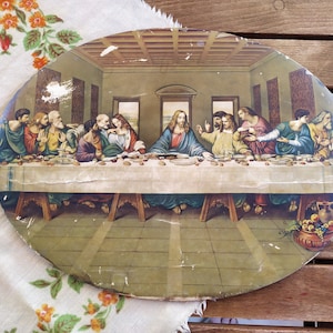 Greek from 60&#39;s Old Holy Icon Of The Last Supper Leonardo Da Vinci Christian Orthodox Catholic Byzantine Wall Hangings made in Greece