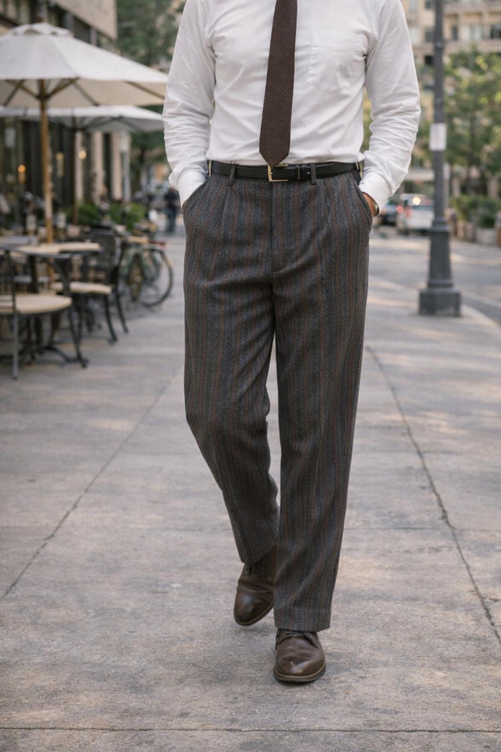 パンツ stripe slacks pants 90s Vintage 90s Wool Striped Trousers - Gray Red Pleated Pants (M) - Etsy