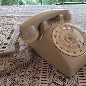 Vintage Greek Rotary Telephone - 1960s Beige Dial Phone for Retro Home Decor - made in Greece