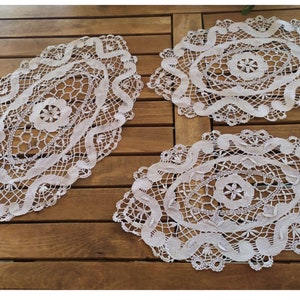 Elegant Set of 3 Gray Crocheted Table Runners - Vintage Greek Style Home Decor