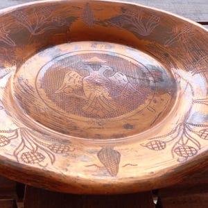 Vintage Copper Decorative Plate with Double-Headed Eagle | Byzantine Style Home Decor | Greek Handmade Decor |  from 70&#39;s made Greece