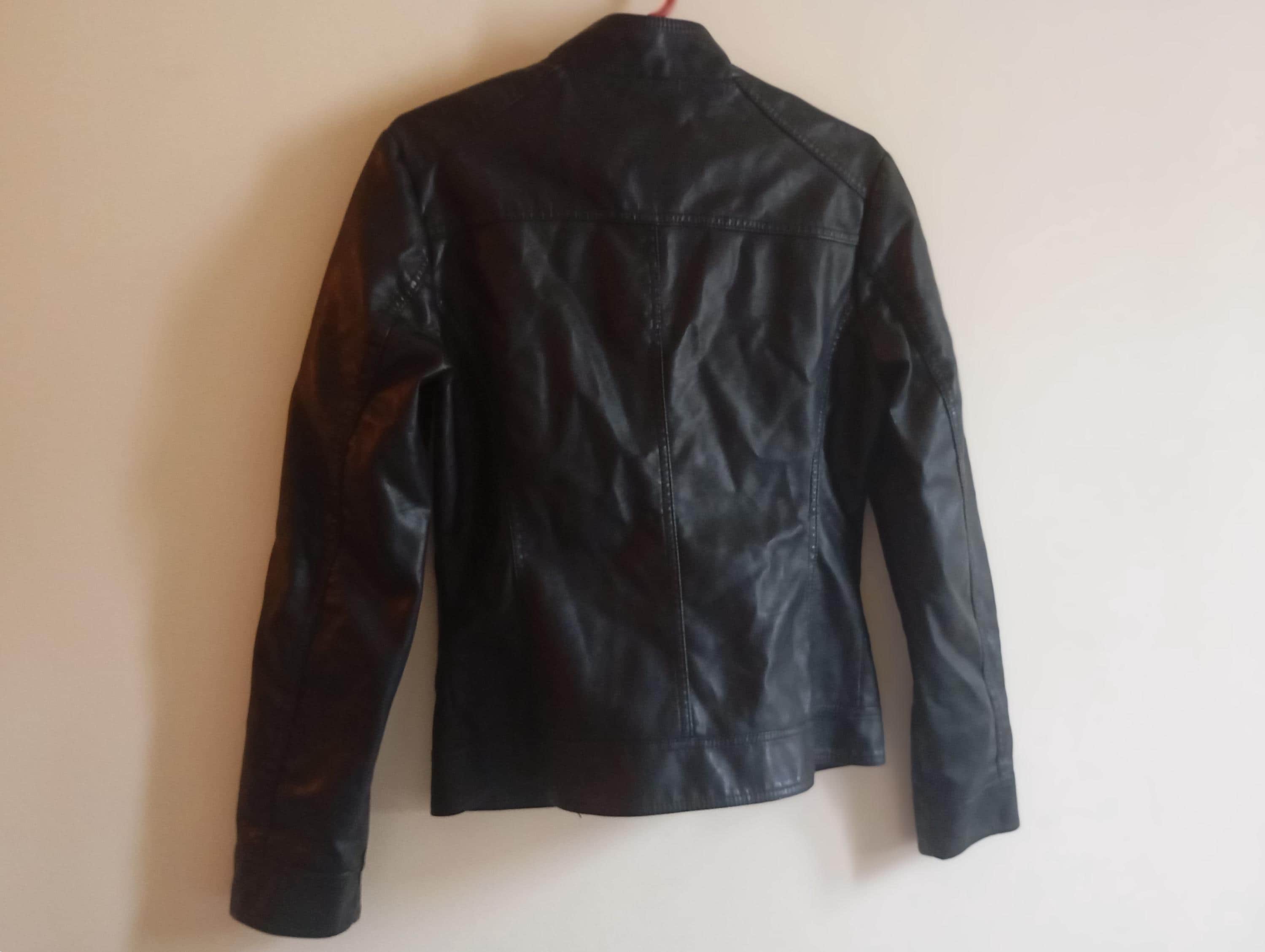 Y2K 00s Women's Faux Leather Jacket Black | Zipper & Pockets