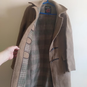 Brown Wooly Duffle Coat Gloverall Lining Tartan Montgomery Winter Jacket Unisex Women&#39;s Men&#39;s 90&#39;s Vintage Clothes Medium Size