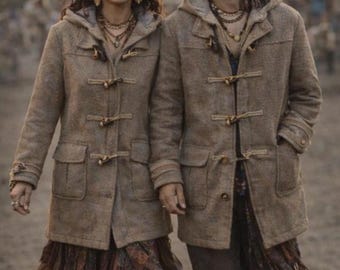 Brown Wooly Duffle Coat Gloverall Lining Tartan Montgomery Winter