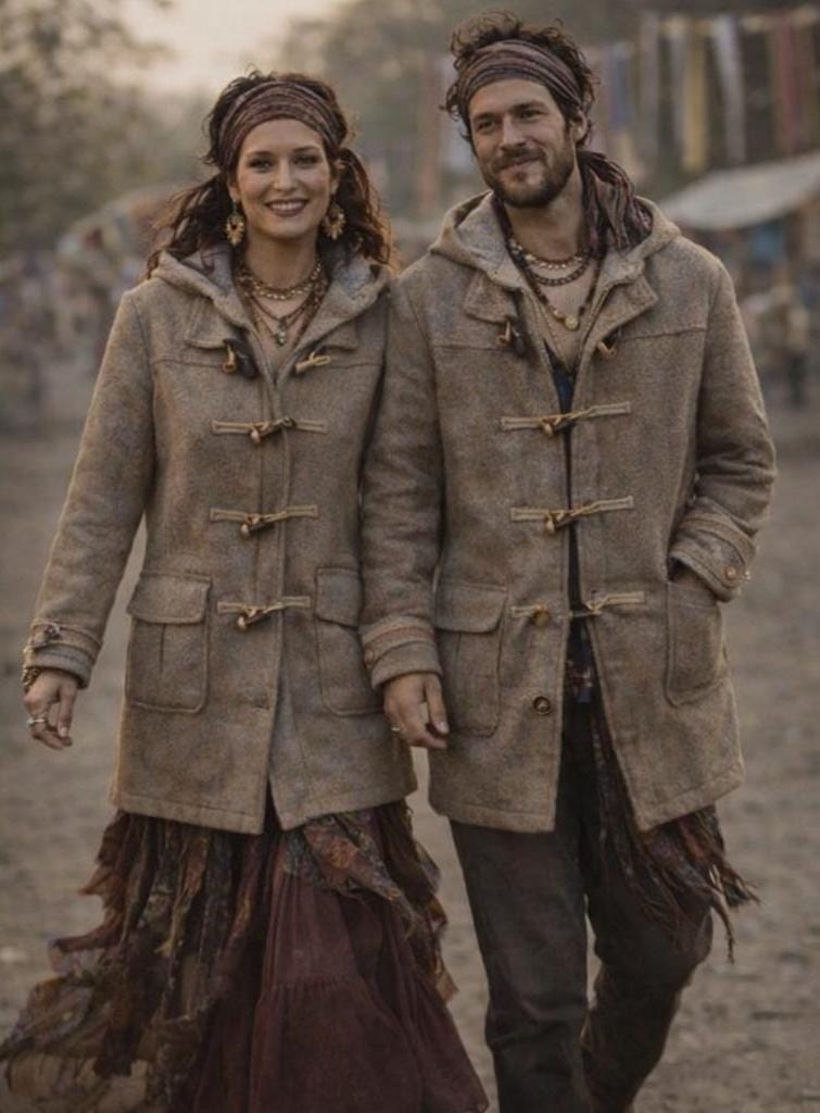 Brown Wooly Duffle Coat Gloverall Lining Tartan Montgomery Winter