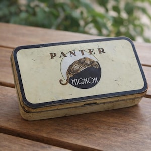 PANTER Sigarenfabrieken Mignon 10 cigarrillos Caja de hojalata vacía Veenendaal Holanda Países Bajos Coleccionable Vintage 50's