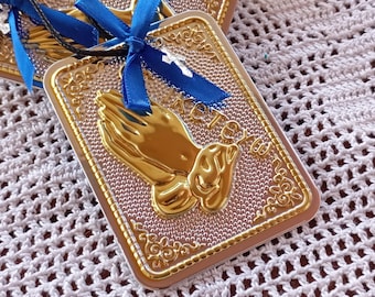 Ofrenda votiva griega Tama Gracias "ικετευω" significa "suplicar" "rogar" Icono de promesa ortodoxo bizantino Ex Voto Religioso Vintage hecho en Grecia