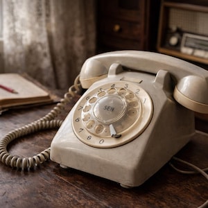 Telefono rotativo greco d'epoca - Telefono con quadrante beige anni '60 - Arredamento retrò di metà secolo - Prodotto in Grecia