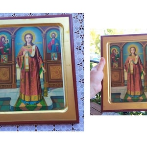 from 90s Greek Holy Icon Of Saint Stephan Άγιος Στέφανος and Our Lady and Jesus Wooden Cadre Christian Orthodox Byzantine Religious Décor