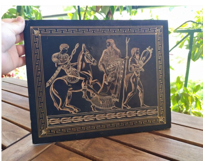 Greek Wall Hanging From 1980s Depicts Αncient Greek People With Gold