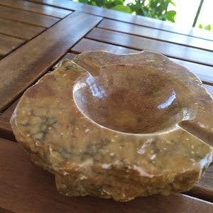 from Genuine Alabaster large and heavy Ashtray with two Cigarette Slots Made in Italy Tobacciana Table Home Decor 90s
