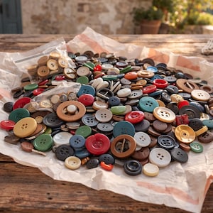 Grande lotto di bottoni vintage - Colori e dimensioni misti - 650 g - Materiali per l'artigianato, articoli per cucire, fai da te, bottoni da collezione