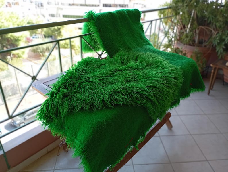 Vintage 80s Green Flokati Wool Runner Rugs, Greek Woven Pair - Etsy