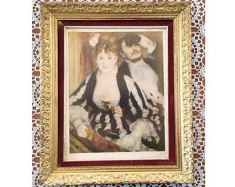 Vintage Baroque Style Portrait Picture Set in Gold Frame - Elegant 70s Couple Artwork in Velvet Mat