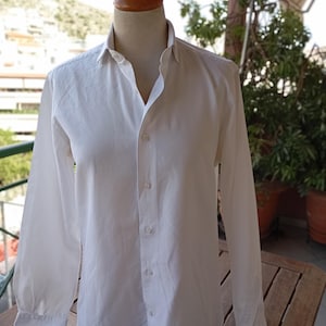 Camisa abotonada de algodón blanco de los años 00 para mujer, ropa vintage para mujer, talla mediana